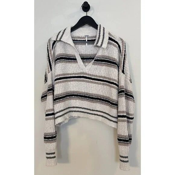 FREE PEOPLE Kennedy Stripe Pullover in Ivory Size Small - Picture 6 of 14